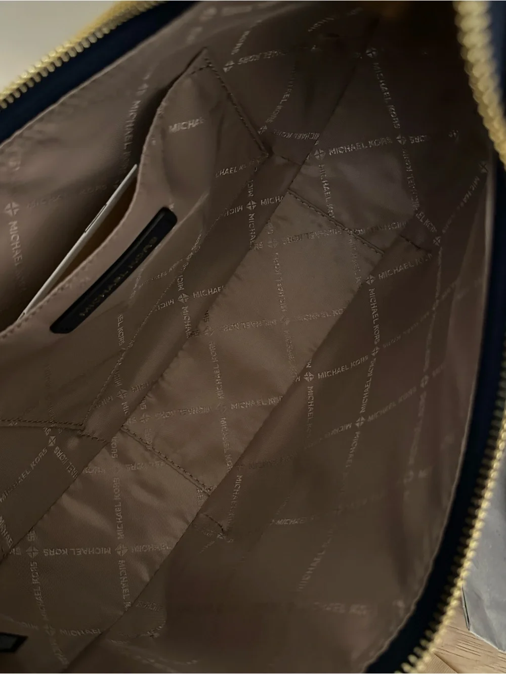 Michael Kors Navy Pebbled Leather Hobo with Gold-Tone Accents